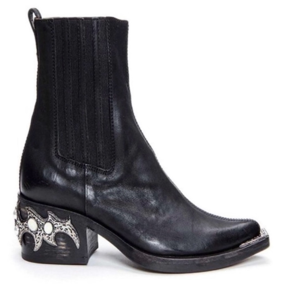 OFFER Donald Pliner Gasper Black Leather Western
Booties with Decorative Pearls